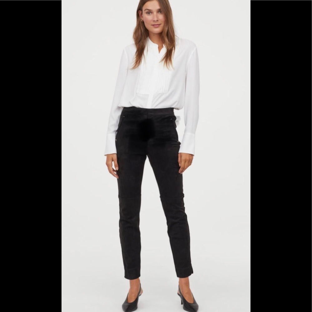 H&M NEW Tag Faux Suede High Waist Rise Pants Stretch Leggings Minimalist Slim 6